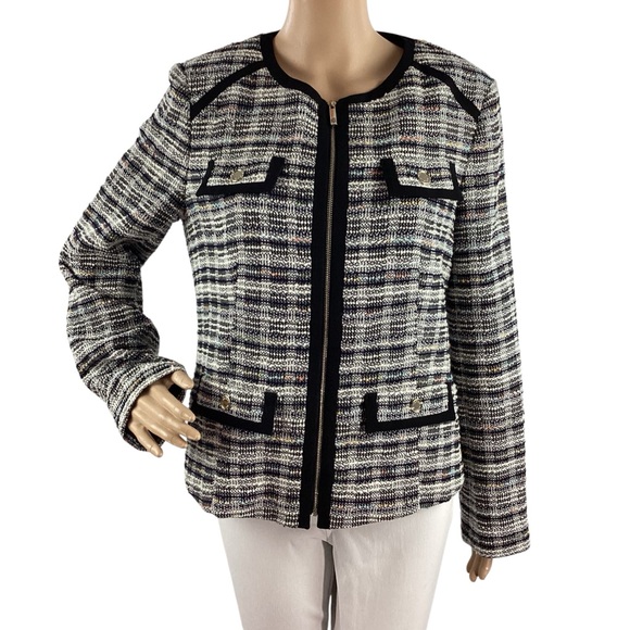 Tommy Hilfiger Jackets & Blazers - Tommy Hilfiger Tweed Zip Front Jacket Black White Size 10